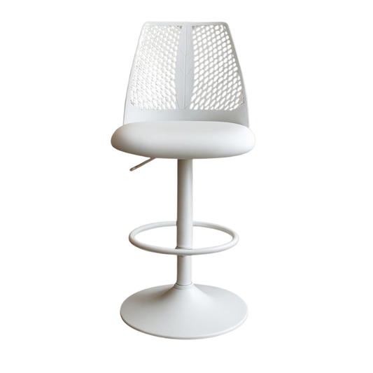 White Adjustable Bar Stool with Lattice Backrest