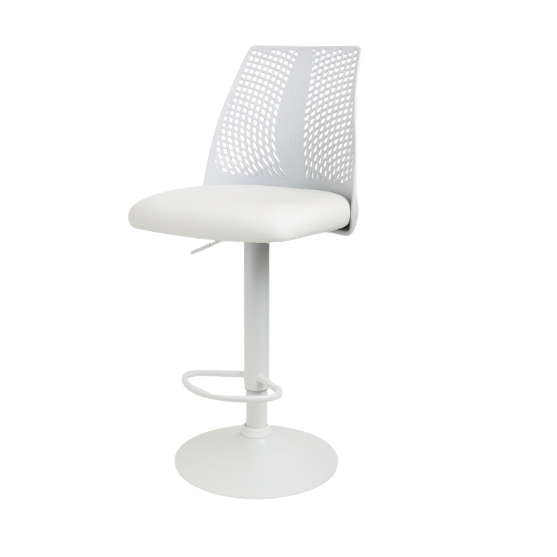 White Adjustable Bar Stool with Lattice Backrest