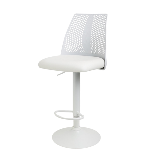 White Adjustable Bar Stool with Lattice Backrest
